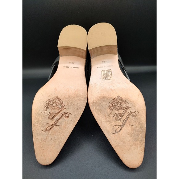 Free People Black Leather Buckle Ankle Boots Womens 39.5 Pointed Toe Block Heel - Picture 9 of 11